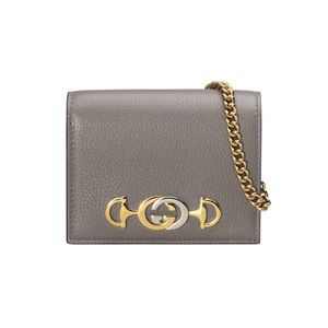 NWT Gucci Zumi Gray Card Holder w/Chain